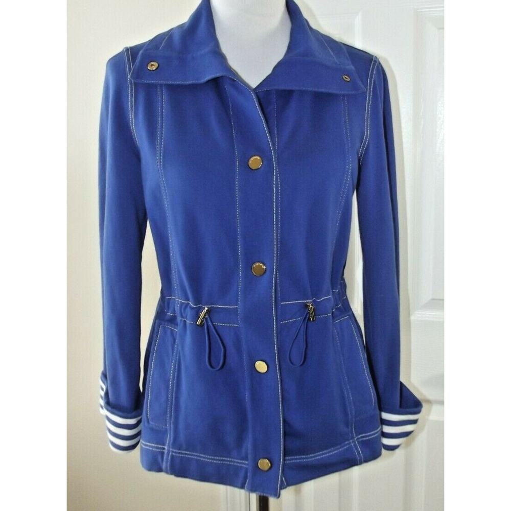 JONES NEW YORK SIGNATURE JACKET - Size Small - Royal Blue Striped Snap Close